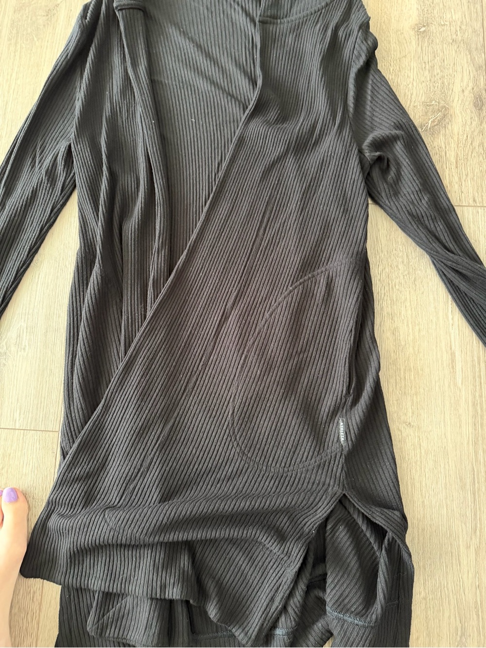 Athleta Black Ribbed Hooded Wrap Top - Picture 2 of 3